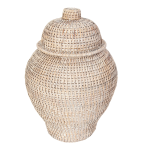 Artifacts Saboga Home Rattan Ginger Jar in White Wash