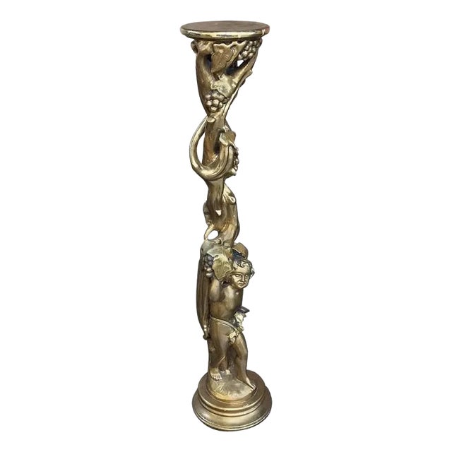 Antique Italian Giltwood Baroque Pedestal For Sale
