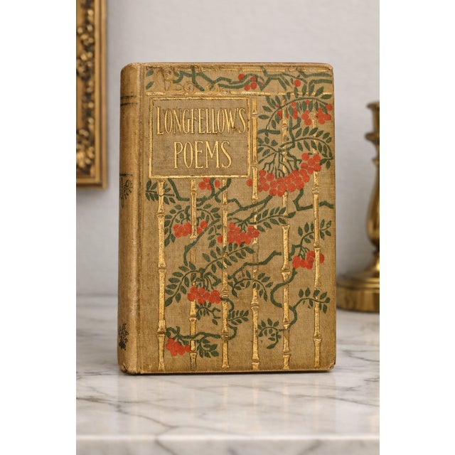 Antique Longfellow’s Poems Decorative Art Nouveau Cloth Book – H. M. Caldwell Co. c.1900 For Sale - Image 4 of 18