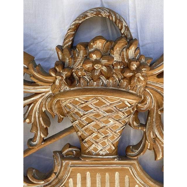 French Provincial Carved Wood Mantel Mirror With Garden Tools & Basket For Sale - Image 3 of 12