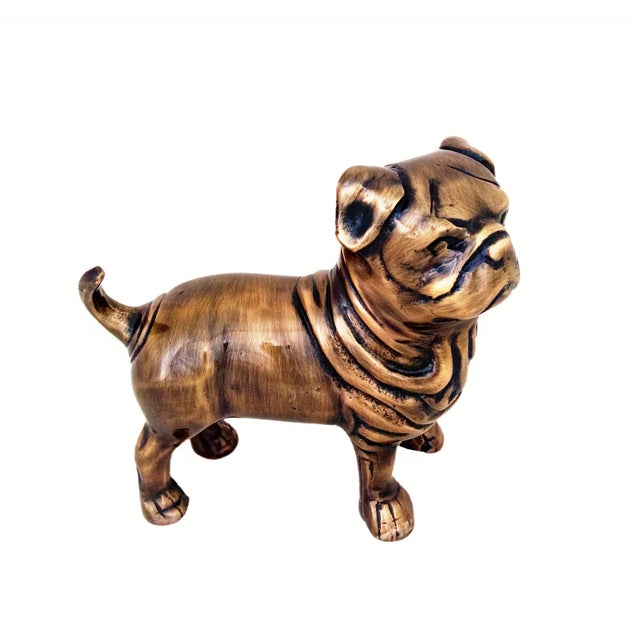 Antique Brass Finish Metal Pug Dog Sculptures For Sale - Image 6 of 6