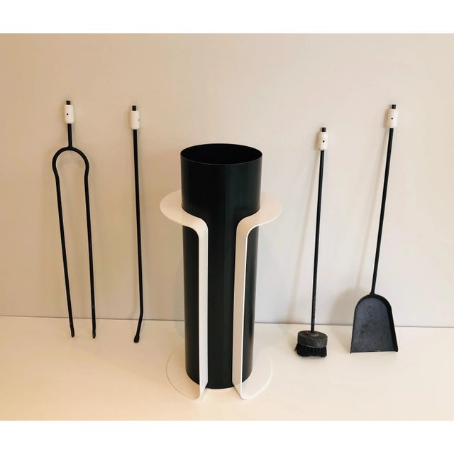 Black and White Lacquered Design Fire Place Tools on Stand, French, Circa 1980 - 5 Pieces For Sale - Image 11 of 13