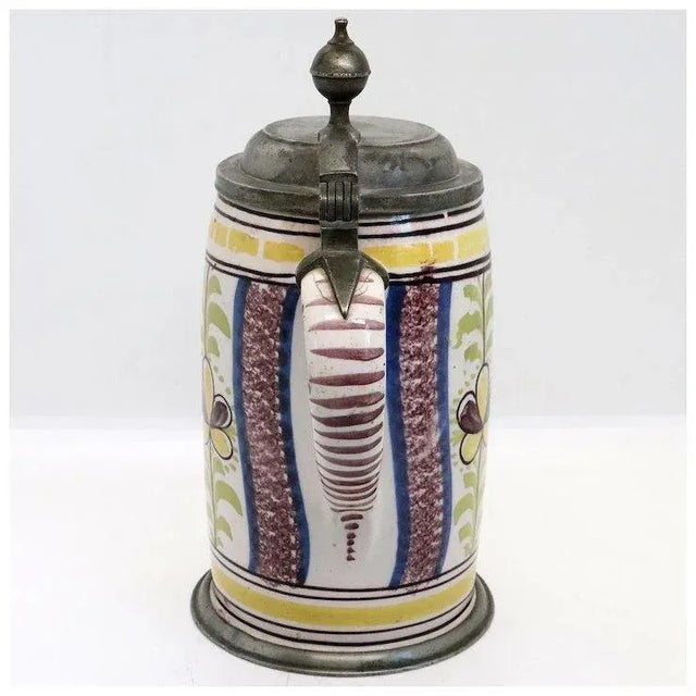 German Pewter Mounted Faience Pottery Tankard For Sale In Denver - Image 6 of 9