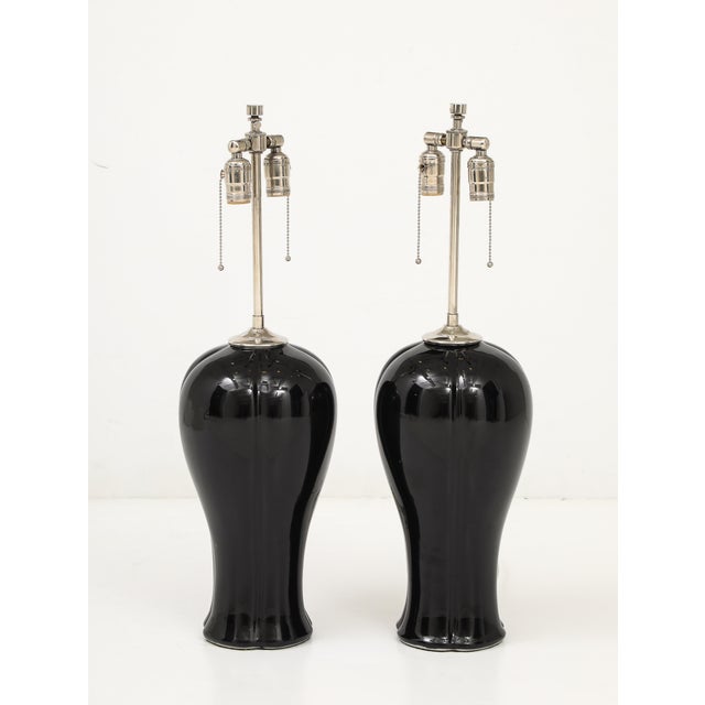 A Pair of Black Ceramic & Nickel Table Lamps For Sale - Image 13 of 14