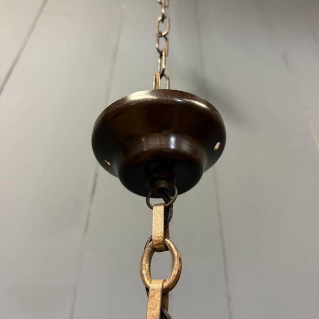 Small Pressed Glass Pendant Lamp with Chain and Ceiling Rose from Holophane, 1930s For Sale - Image 10 of 18