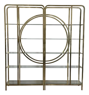 Art Deco Line Bookcase in Chrome-Gold Metal and Smoked Glass, 1980s