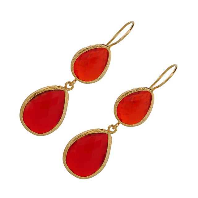 Contemporary Sterling Silver Gold Plated Double Red Stone New Year Earrings, A Pair For Sale - Image 3 of 7