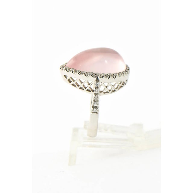 Favero Rose Quartz and Diamond Gold Offset Cocktail Ring size 5 For Sale - Image 4 of 10