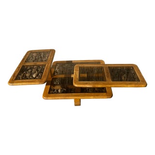 Rare Three Tier With Two 180 Swivel Oak Coffee Table With Smoked Glass For Sale
