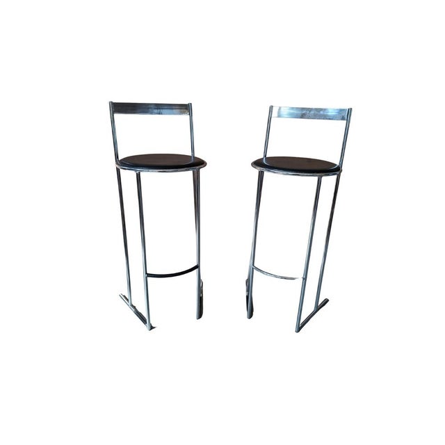 Black Vintage Stools in Chrome and Leather, 1970s, Set of 2 For Sale - Image 8 of 9