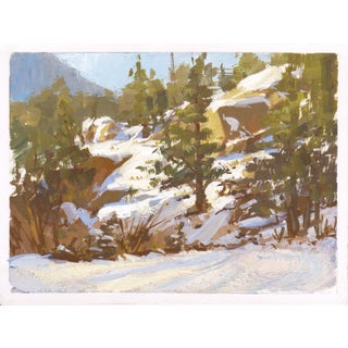 007 - Plein Air-Cathedral Spires, CO, 1/26/22 by Judd Mercer | Gouache Landscape of snowy trees and rocks For Sale