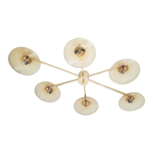 Angelo Natural Brass Amber Bubbles Glass Flush Mount by Fabio Ltd For Sale