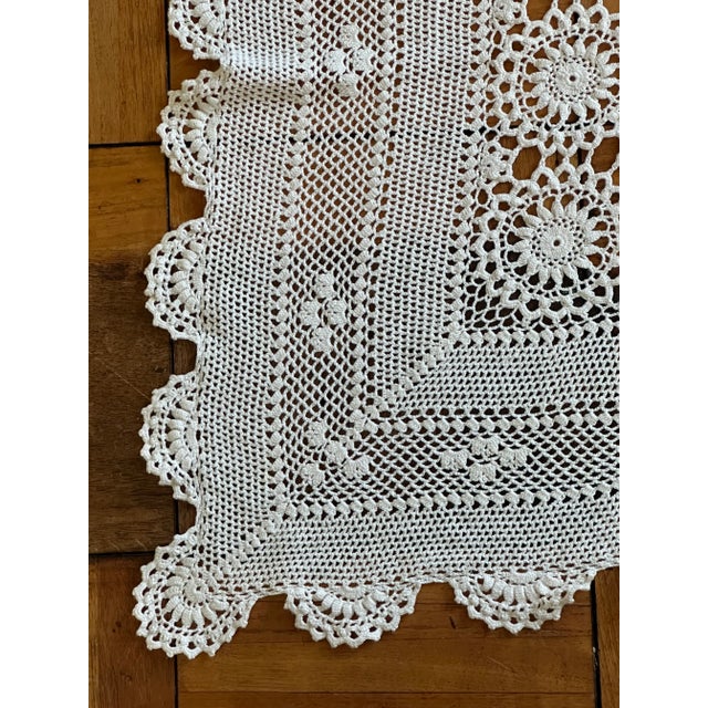 Vintage Handmade Crochet Coverlet Throw Blanket or Tablecloth Cottagecore Home Decor For Sale - Image 11 of 12