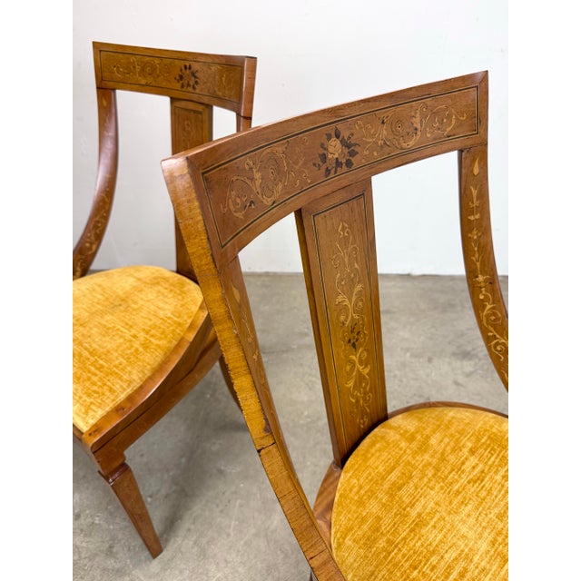 Antique 19th Century Inlaid French Empire Biedermeier Gondola Style Side Chairs For Sale - Image 12 of 12