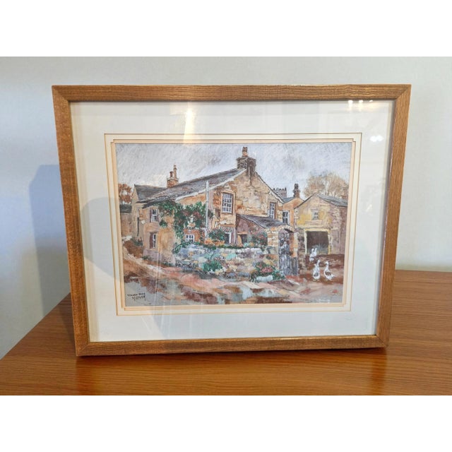 M. Storm (Martin Storm), Village Farm. Vintage Framed Watercolor Painting For Sale - Image 4 of 9