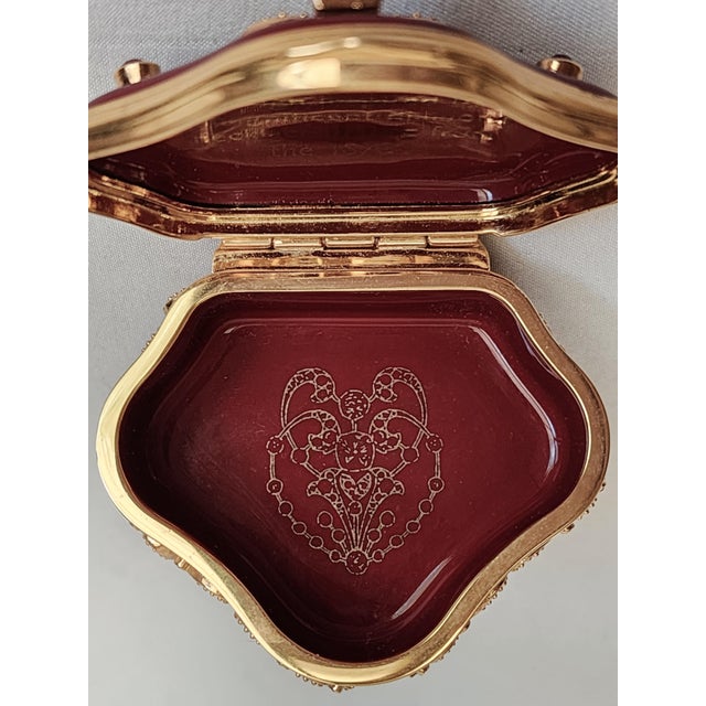 Wine Halcyon Days Enamels 1870's Diamond Bejeweled Necklace Trinket Pill Box Handcrafted by English Artisans For Sale - Image 8 of 9