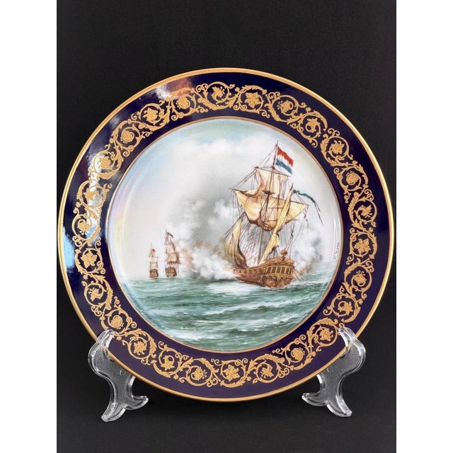 Vintage Hand-Painted Naval Battle Plates by Semone, 1920s, Set of 2 For Sale - Image 6 of 14