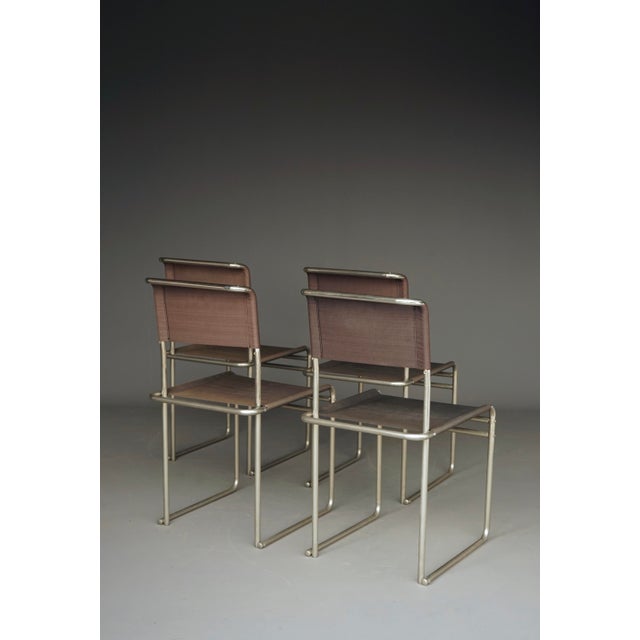 Bauhaus B40 Dining Chairs in Nickel-Plated Tubular Steel and Eisengarn Fabric by Marcel Breuer for Tecta, 1980s, Set of 4 For Sale - Image 3 of 18
