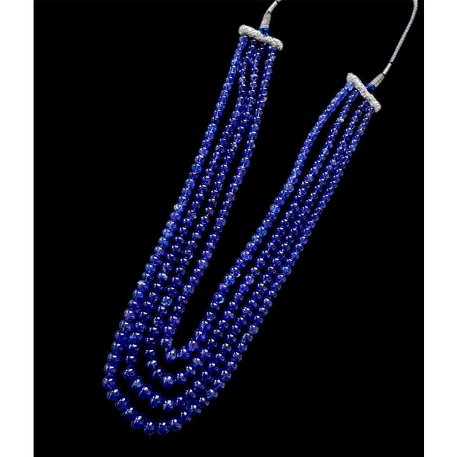 Contemporary Tanzanite Necklace 4 Strand MultiStrand Blue Rondelles Bead 16-5mm Natural Large For Sale - Image 3 of 7