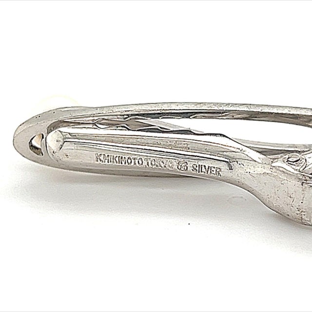 1990s Mikimoto Estate Akoya Pearl Men's Tie Clasp Silver 7 mm 5.3 Grams For Sale - Image 4 of 11