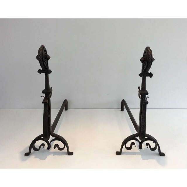 Black Tall Wrought Iron Andirons showing a Snail - A Pair For Sale - Image 8 of 13