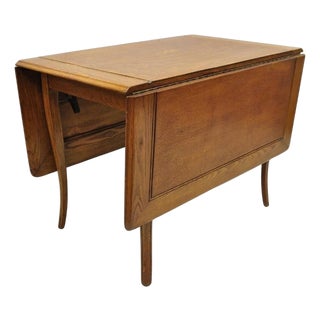 Vintage Mid Century Modern Klismos Saber Leg Oak Wood Drop Leaf Dining Table For Sale