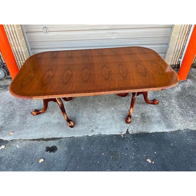 Georgian Chippendale Style Two Pedestal Extension Dining Table With 2 Leaves Well made, carved on edges, claw feet Study...