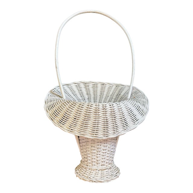 1950s Vintage Victorian French Style Rattan Flower Basket For Sale