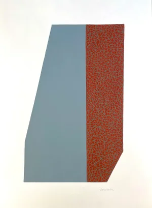 Abstract Geometric Painting in Deep Red and Slate Gray