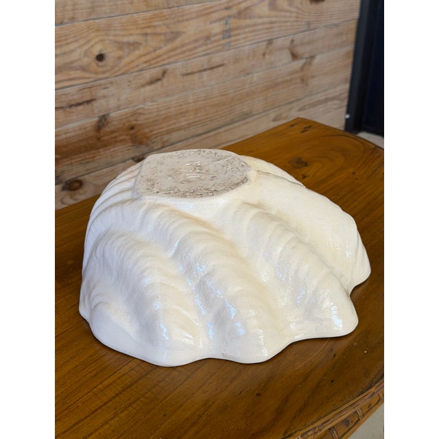 Vintage American Glazed Pottery Large White Clamshell Centerpiece Bowl For Sale - Image 11 of 12