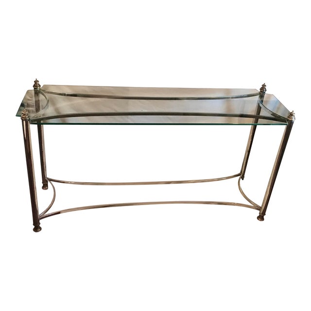 1960s Hollywood Regency Chrome Glass Console Table For Sale