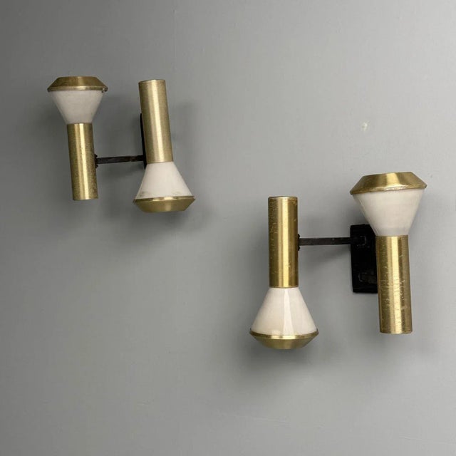 Metal Stilux, Italian Mid-Century Modern, Wall Sconces, Brass, Aluminum, Italy, 1960s For Sale - Image 7 of 9