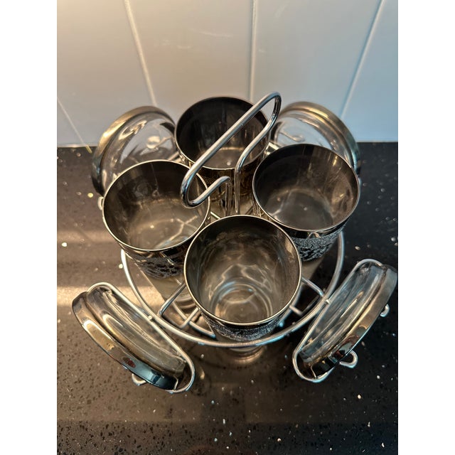 1950s Mid Century Modern Platinum Embossed Drink Set With Holder For Sale In Tampa - Image 6 of 8