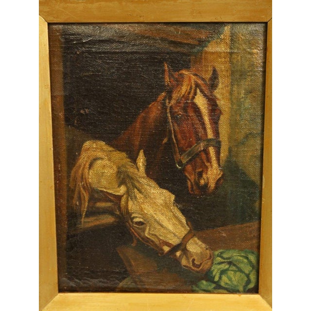 Continental Artist, Two Horses in a Stable, 1880-1900, Oil on Canvas For Sale - Image 4 of 13