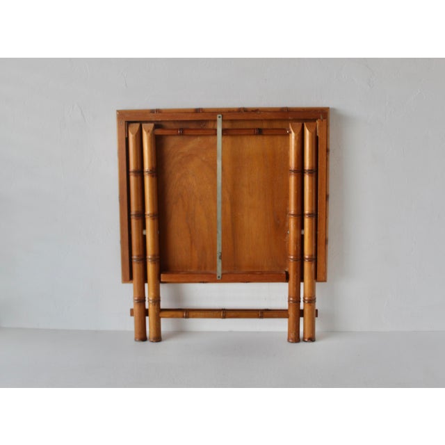 Tan Vintage French Style Handcrafted Rectangle Bamboo Serving Folding Table Center Table X-Base Mid-Century For Sale - Image 8 of 14