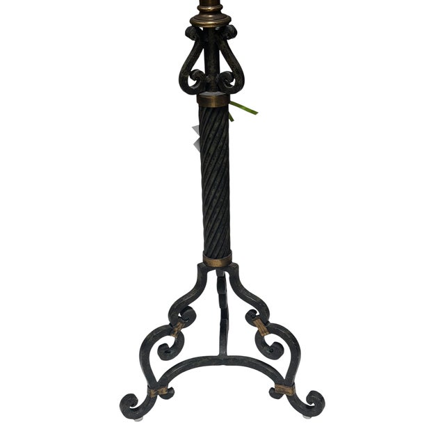 Maitland - Smith Maitland Smith Baroque Style Wrought Iron & Bronze Floor Pricket Candlestick For Sale - Image 4 of 7