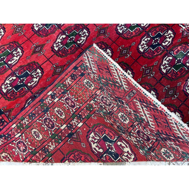 Red Turkmen Bokhara Hand-Knotted Wool Rug - 3'6" X 5'3" For Sale - Image 12 of 12
