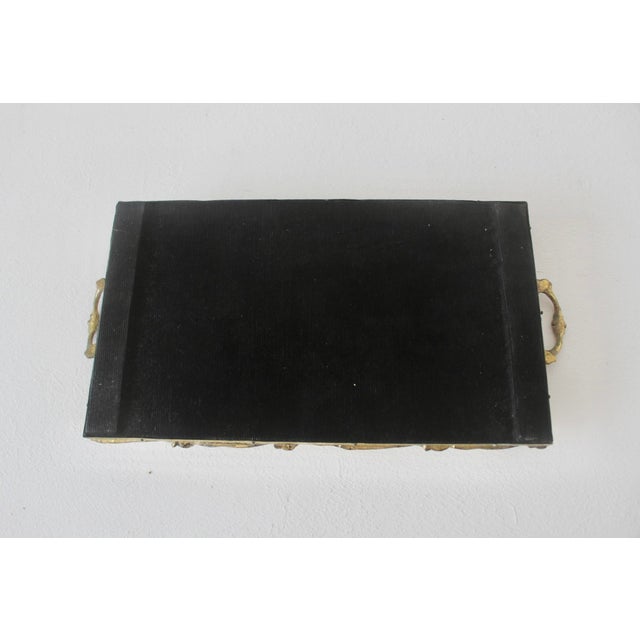Vintage Mid-Century Rectangle German Style Floral Design Brass Frame Mirror Vanity Tray For Sale - Image 15 of 15