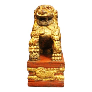 Early-Mid 20th Century Carved Female Foo Lion For Sale