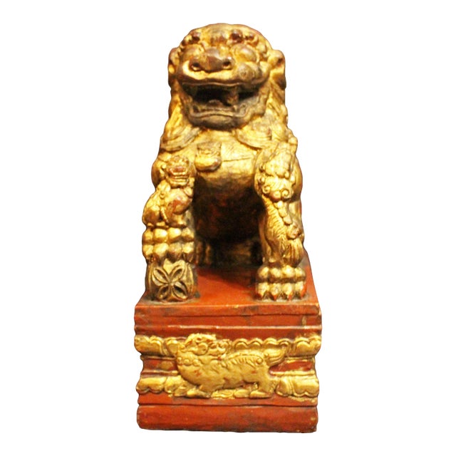 Early-Mid 20th Century Carved Female Foo Lion For Sale