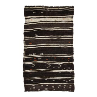 Mid 20th Century Brown & Off White Striped Kilim Rug For Sale