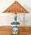 Blue Rewired 1950s Japanese Porcelain Candelabra Table Lamp With Wicker Shade For Sale - Image 8 of 8