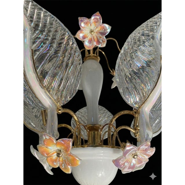 Late 20th Century Hollywood Regency Murano Style Glass Petal & Leaf Chandelier - Gold Finish For Sale - Image 10 of 11