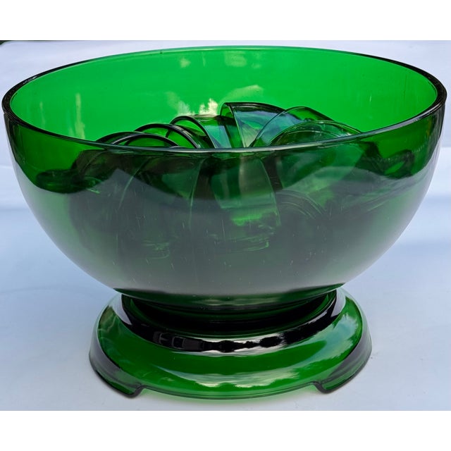 Mid-Century Anchor Hocking Hunter Green Glass Cache Pot or Punch Bowl Set - 12 Pieces For Sale - Image 9 of 18