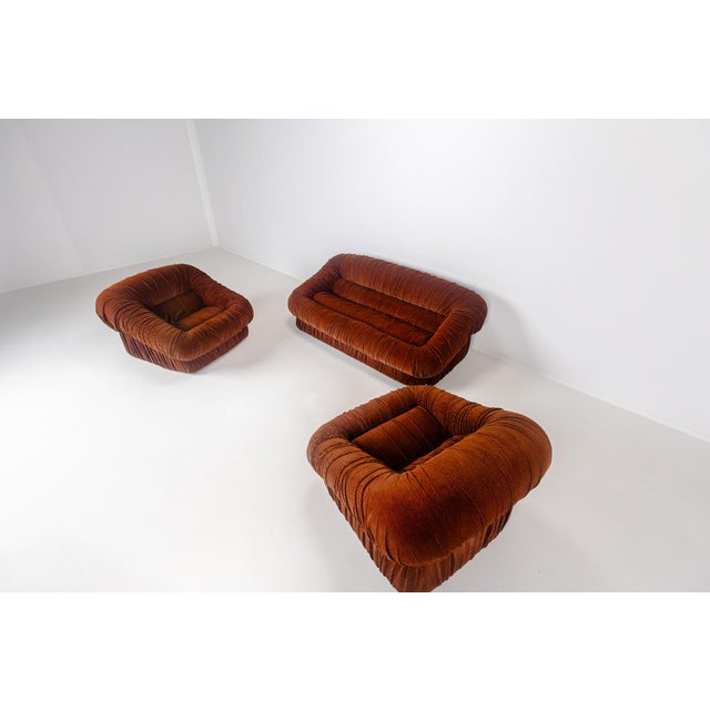 Brown Piumino Seating Set by De Pas, Durbino & Lomazzi for Dalloca, Italy, 1970s, Set of 3 For Sale - Image 8 of 18
