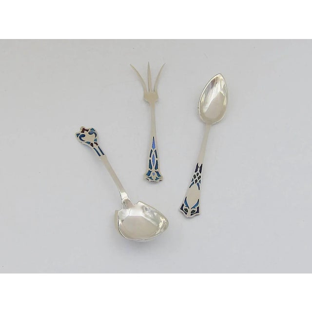 Sterling Silver Plique-a-Jour Enamel Flatware Trio For Sale In Los Angeles - Image 6 of 10