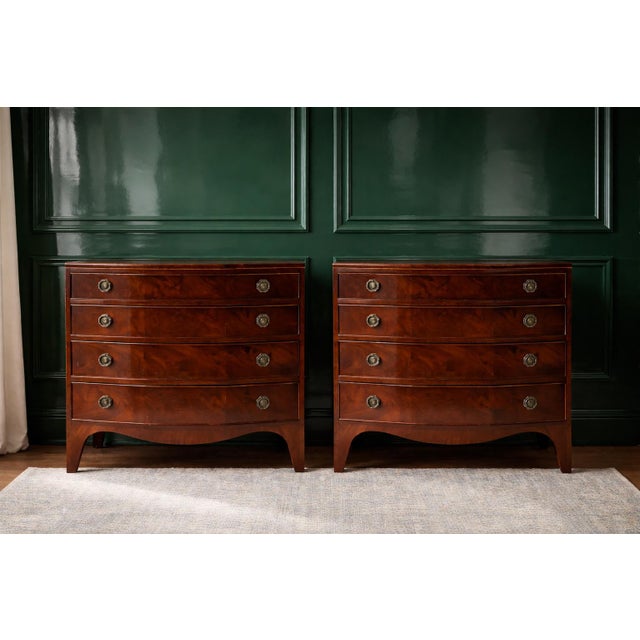 1940s Federal Style Bowfront Mahogany Chests by New York Nahon Furniture - Pair For Sale - Image 4 of 5
