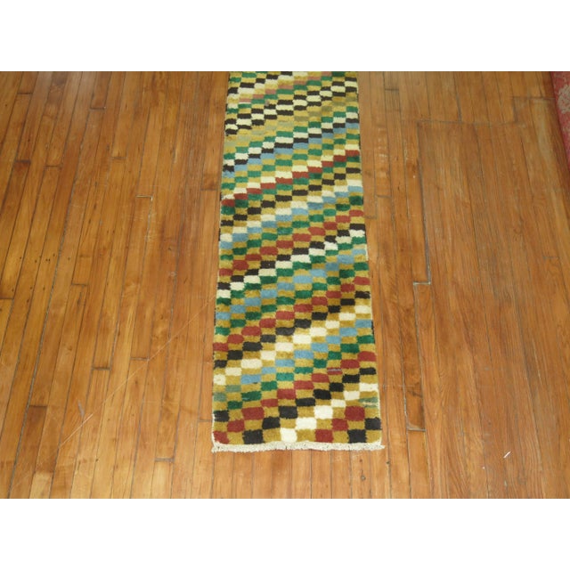 Narrow Checkerboard Vintage Turkish Deco Runner - 1'8" x 10'7" For Sale - Image 17 of 18