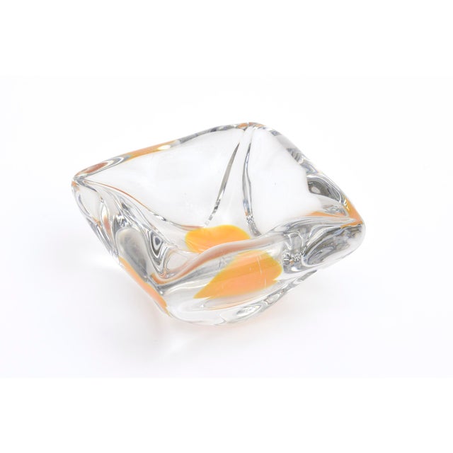 Mid-Century Modern Vintage Swedish Coquille Flygsfors Glass Bowl With Yellow Orange Center For Sale - Image 3 of 7