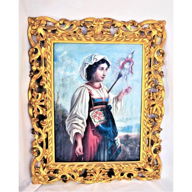 Antique 1800’s Continental Painting of Young Costumed Girl For Sale - Image 9 of 9